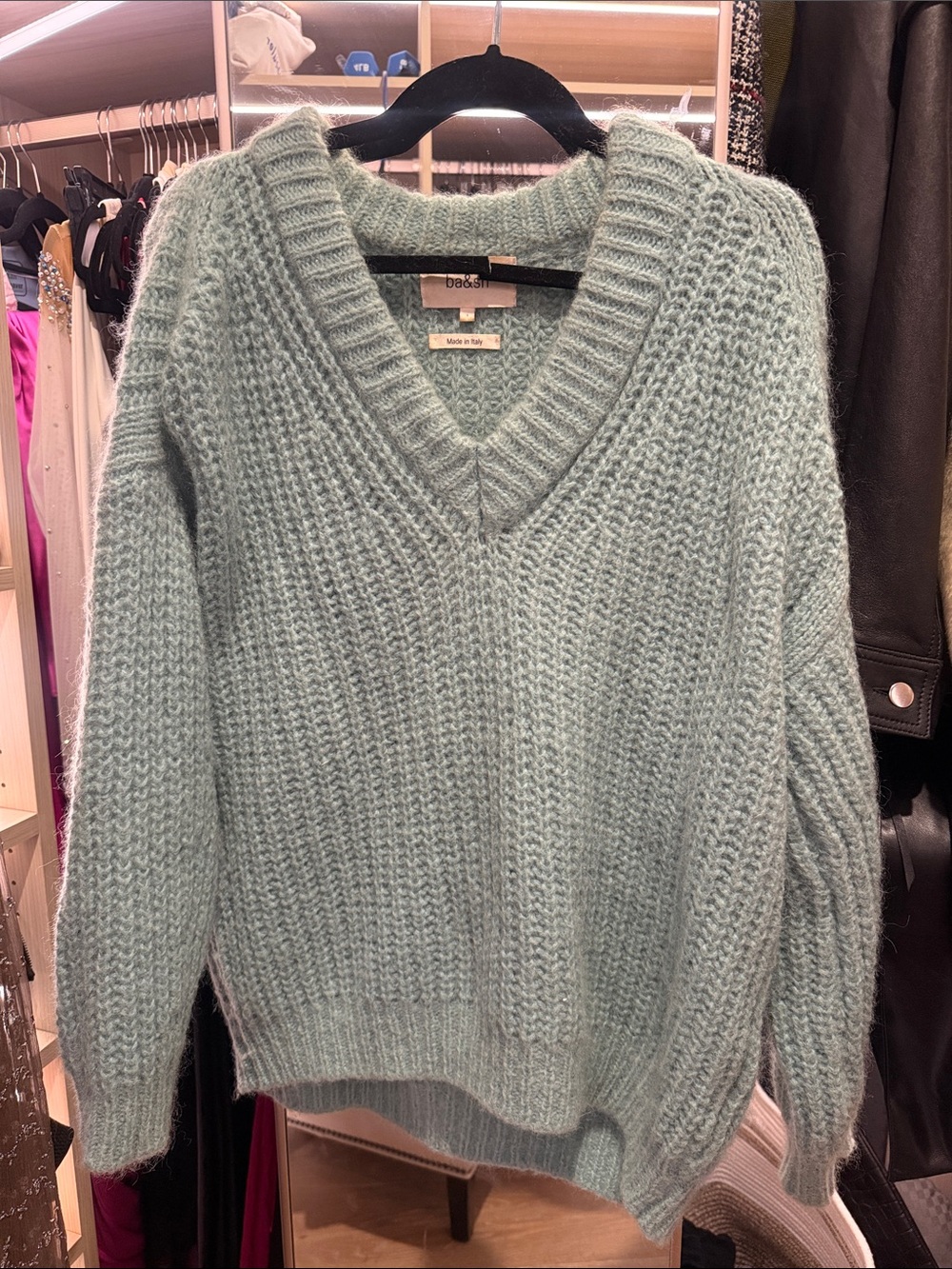 ba&sh lady pullover Mint Green V-Neck Chunky Knit Sweater
